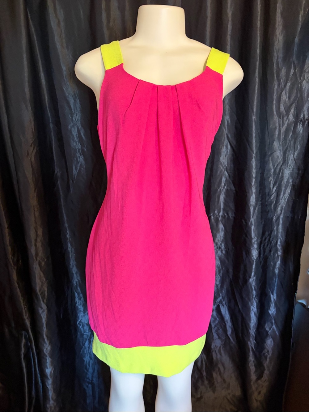 Robbie Bee Hot Pink Dress with Neon Yellow Straps and Hem